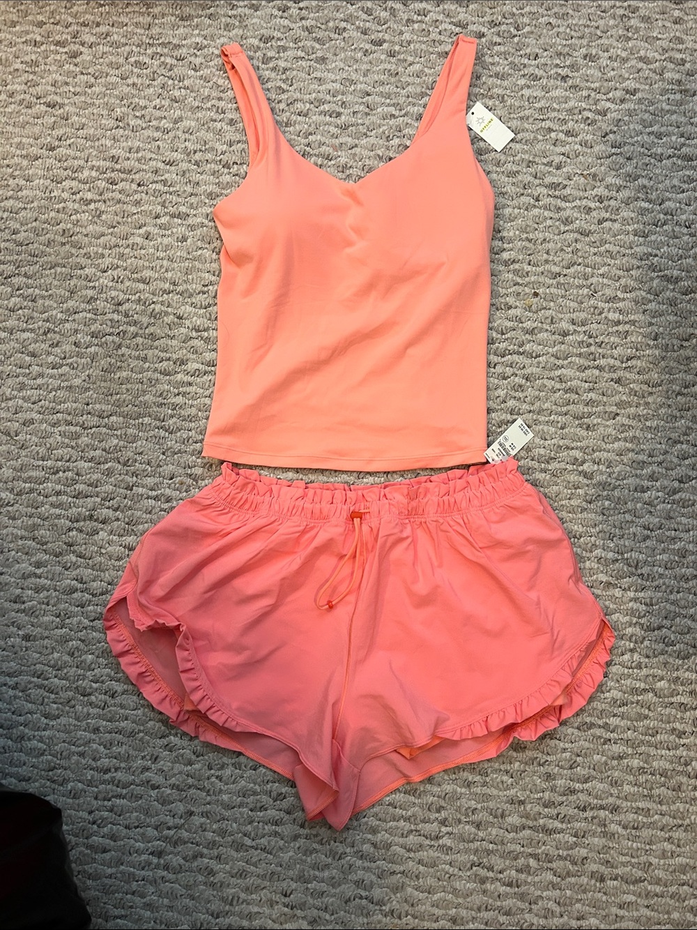 Women’s Coral Pink Tank & Ruffle Shorts Active Set